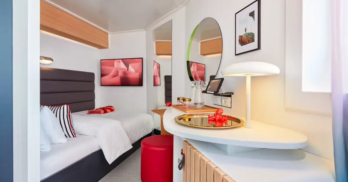 An inside cruise ship cabin