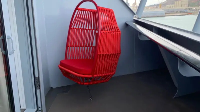 Hanging rattan chair pictured on the balcony of 12354A