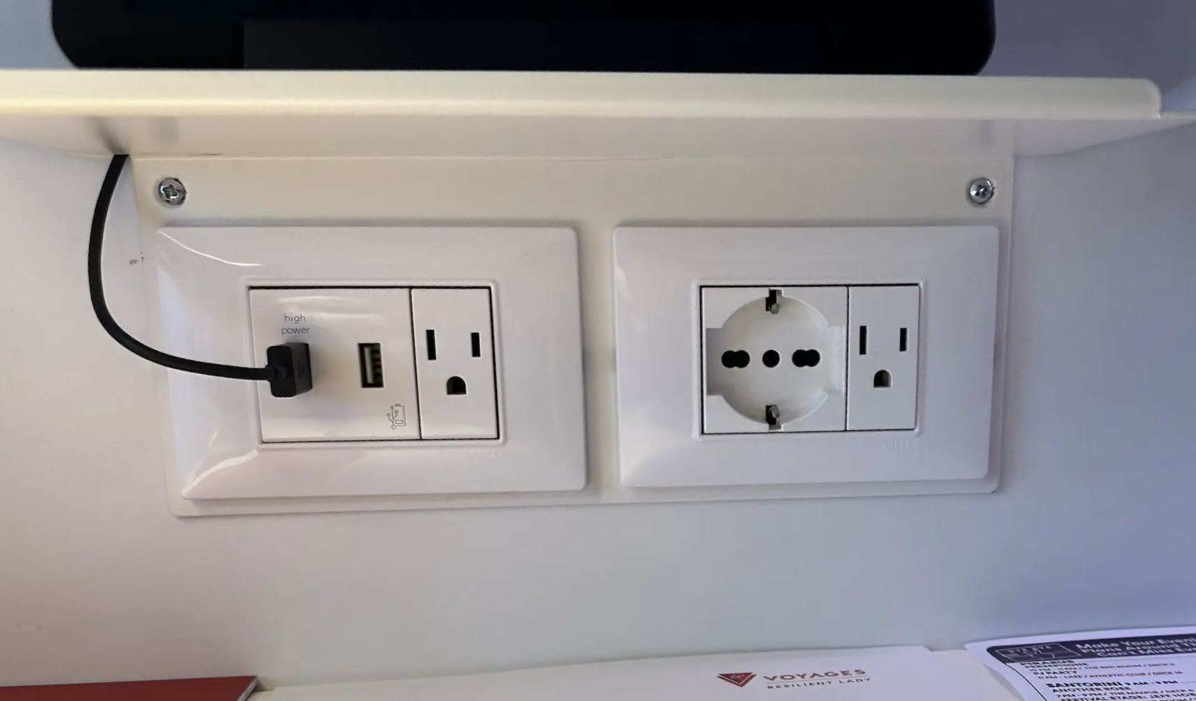 Electric Outlets / Electric Sockets in Your Cabin on Virgin Voyages