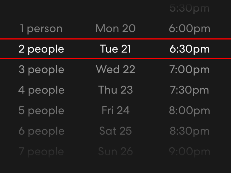 In app screenshot showing time slots