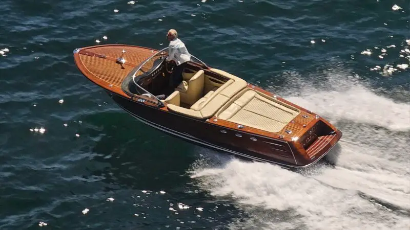 Sir Richard Branson arriving by speedboat, circling Resilient Lady on her arrival to Sydney, Australia