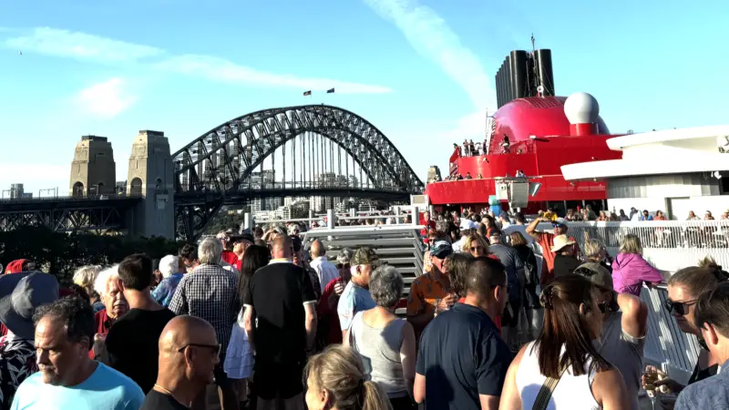 Sailors enjoy free bubbles and sangria to celebrate Resilient Lady’s arrival to Sydney, Australia