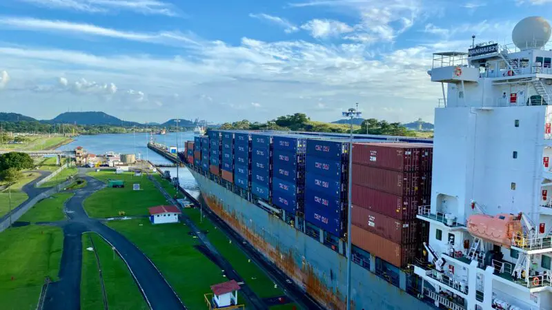 Cargo Ship traveling through Panama Canal