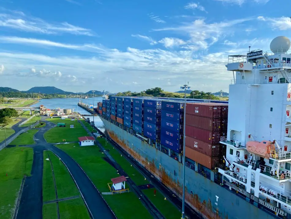 Cargo Ship traveling through Panama Canal