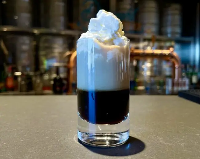 Thar She Blows drink from Draught Haus, whipped cream on top of coffee liqueur