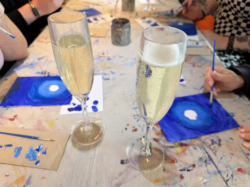 Hands on painting sessions are accompanied by bubbles