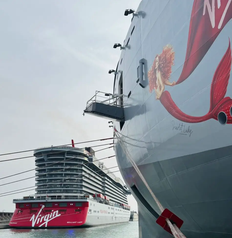 Brilliant Lady & Scarlet Lady docked side by side in December 2024.