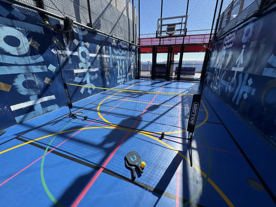 Pickleball Court set up in the Sports Area on Virgin Voyages