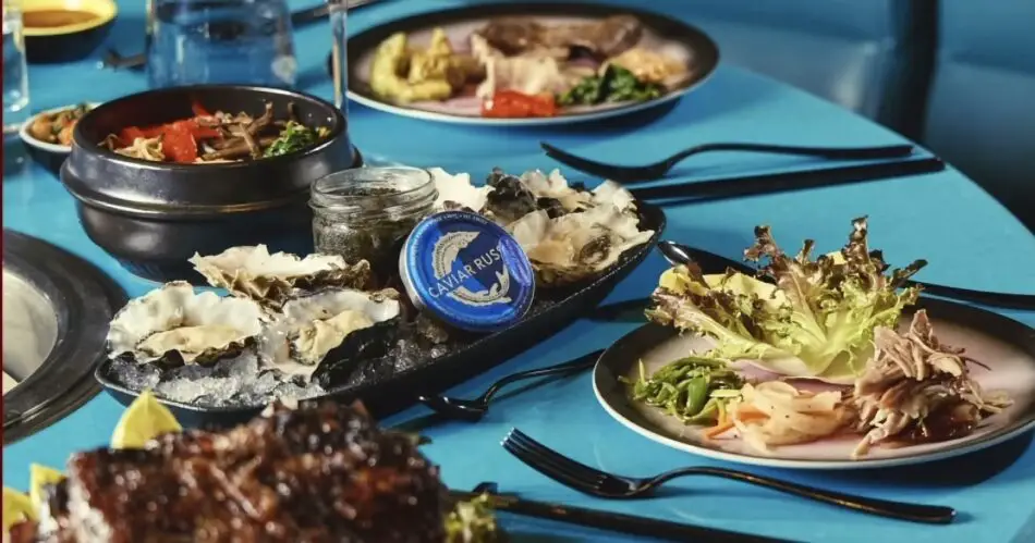 Bo Ssam: Whole roasted pork butt served with oysters and caviar at Gunbae