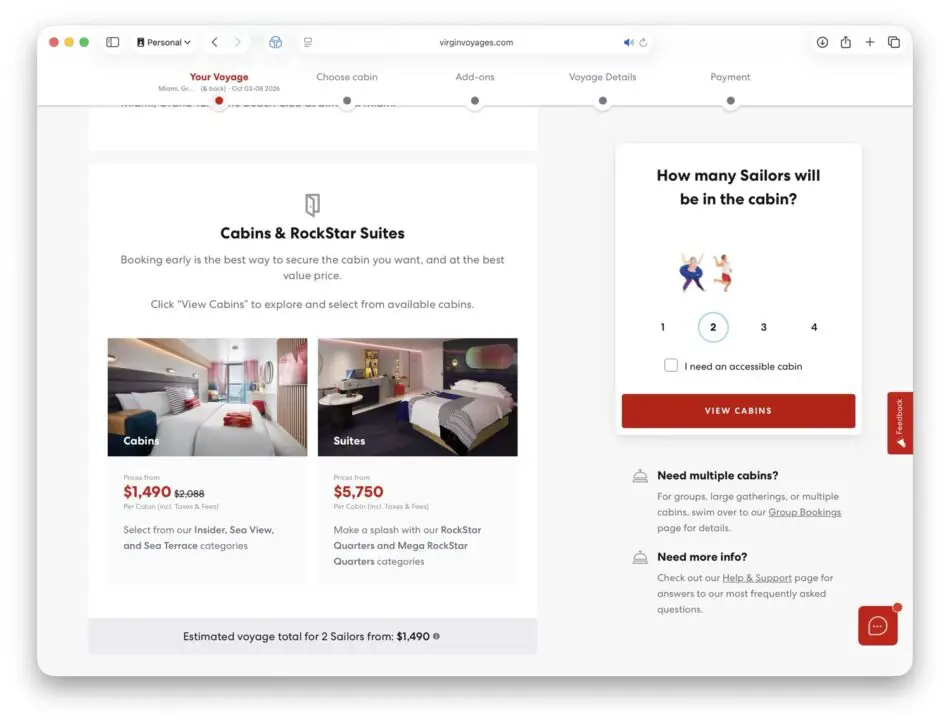 Cabins & RockStar Suites on a Virgin Voyages cruise ship