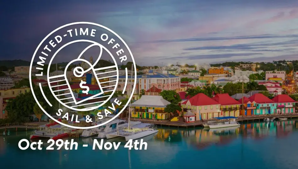 Colorful harbor town with boats and a Limited-Time Offer banner reading Oct 29th - Nov 4th