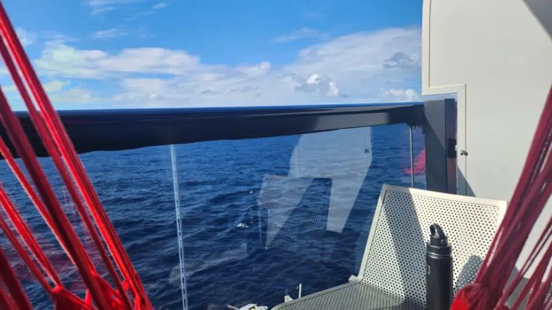 Ocean view from a Virgin Voyages cruise ship cabin balcony