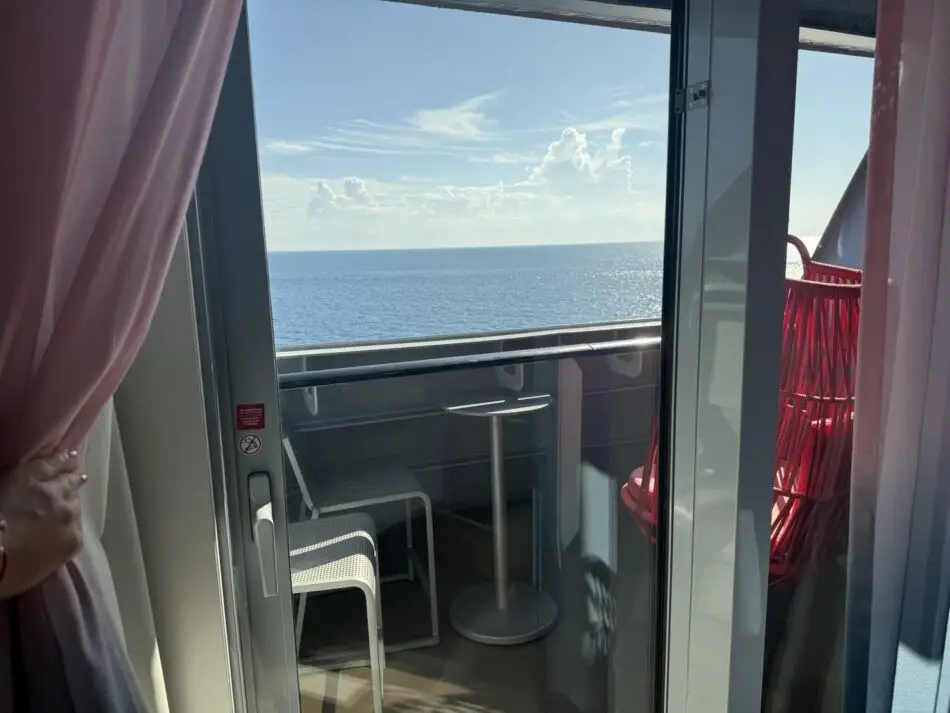 Ocean view from a Virgin Voyages cruise ship balcony cabin