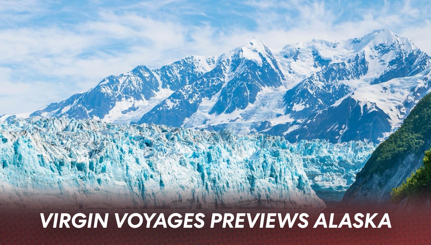 Alaskan glacier with blue ice and snowcapped mountains