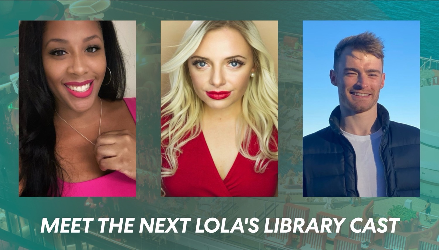 Three portrait photos of Lola's Library cast with the Meet the Next Lola's Library Cast headline