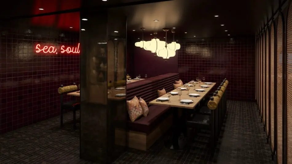 Shipboard dining area on a Virgin Voyages cruise ship