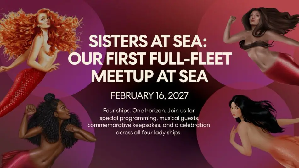 Poster for Sisters at Sea meetup on a cruise ship, February 16 2027
