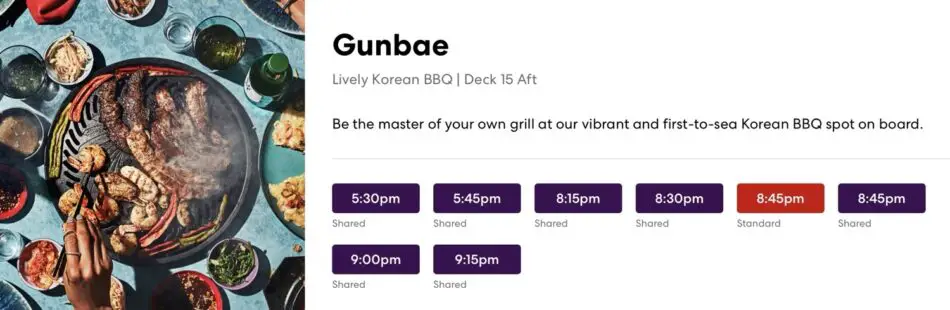 Korean BBQ spread on a Virgin Voyages cruise ship