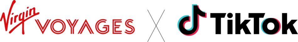 Virgin Voyages logo and TikTok logo with an X between them