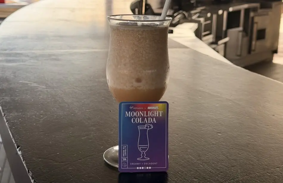 Moonlight Colada cocktail on a Virgin Voyages cruise ship bar