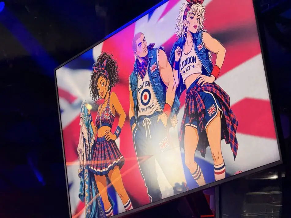 The event combines retro fitness styling and playful British pop culture references