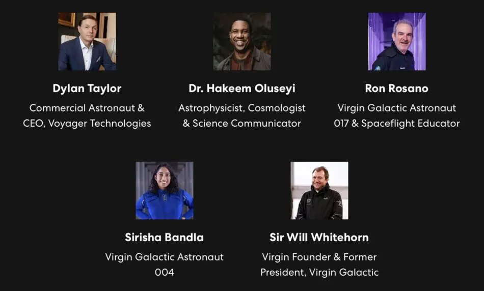 Six portraits with names and titles of space industry figures