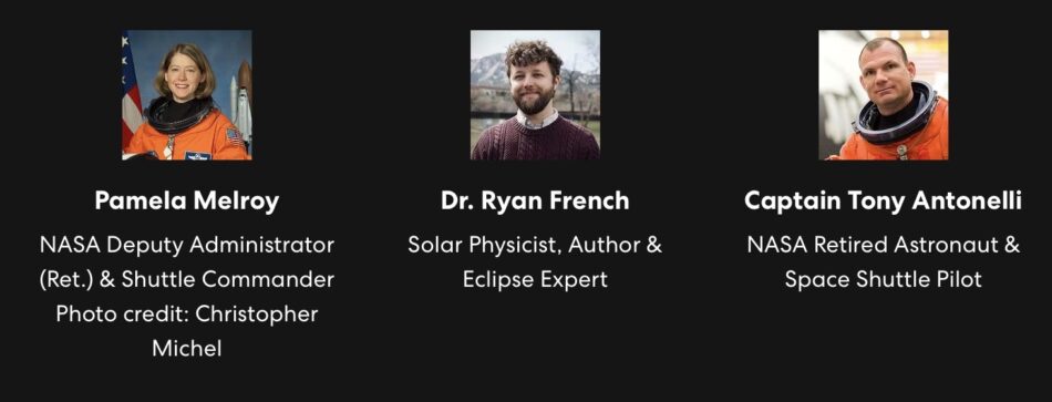 Portraits of Pamela Melroy, Dr. Ryan French, and Captain Tony Antonelli with NASA roles