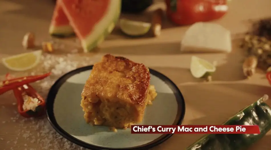 Chief's Curry Mac and Cheese Pie on a plate
