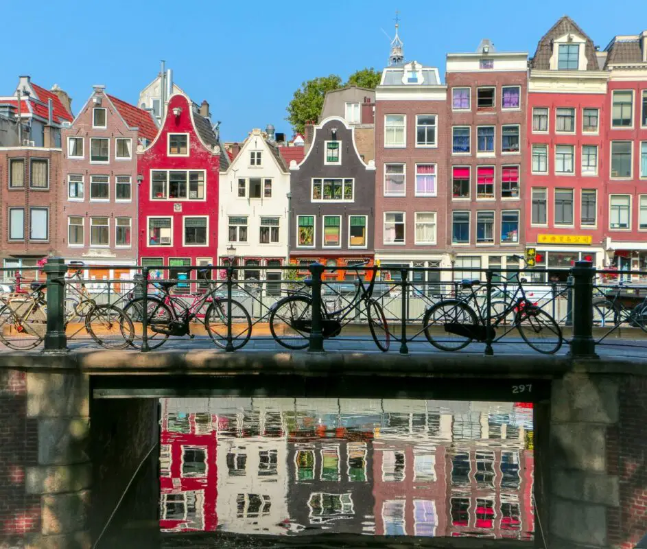 Canal houses and bicycles in Amsterdam, Netherlands