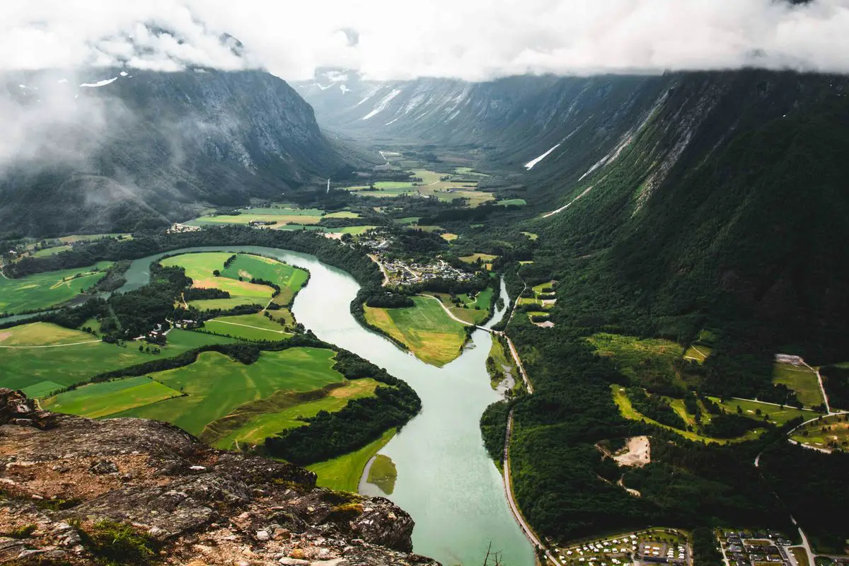 River and mountain valley near Åndalsnes, Norway