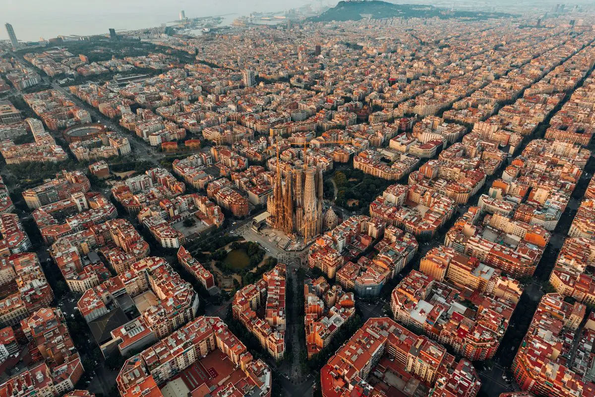 Aerial view of Barcelona around the Sagrada Família