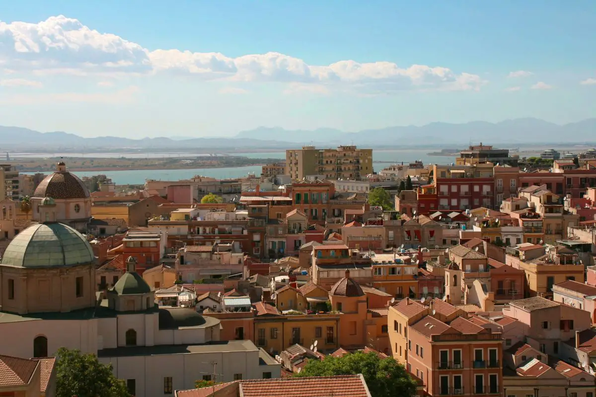 Rooftops of Cagliari overlooking the sea, Sardinia