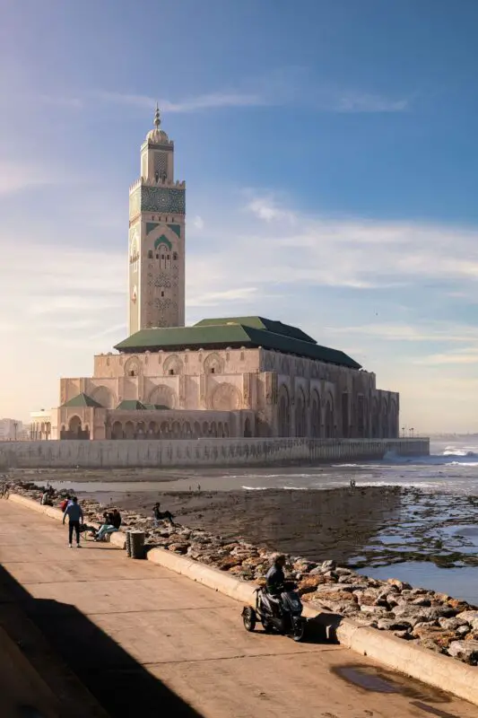 Hassan II Mosque beside the Atlantic Ocean in Casablanca