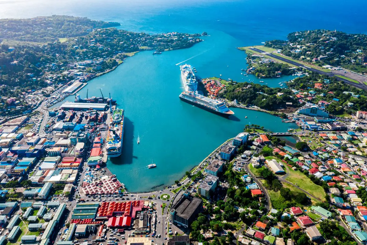 Castries harbour and city on Saint Lucia
