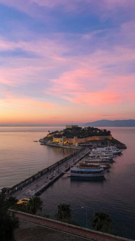 Pigeon Island at sunset, Kuşadası, Turkey