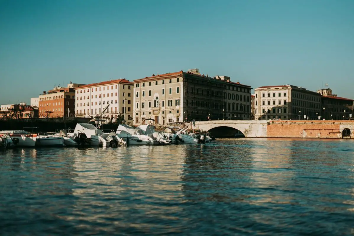Livorno waterfront buildings and bridge, Tuscany