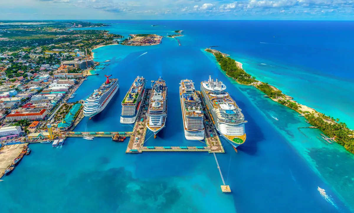 Cruise ships and Nassau harbour in The Bahamas