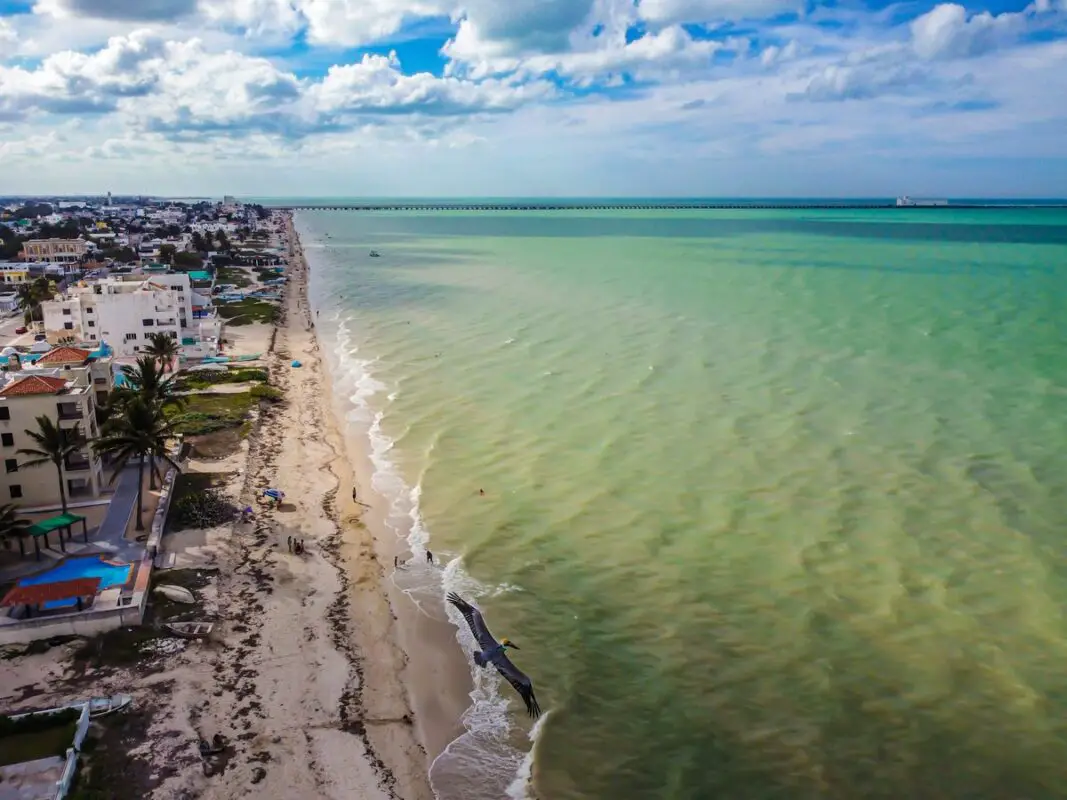 Progreso beach and long pier on the Yucatán coast, Mexico