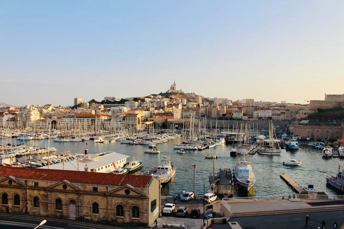 Boats in Marseille’s Vieux-Port with the city beyond