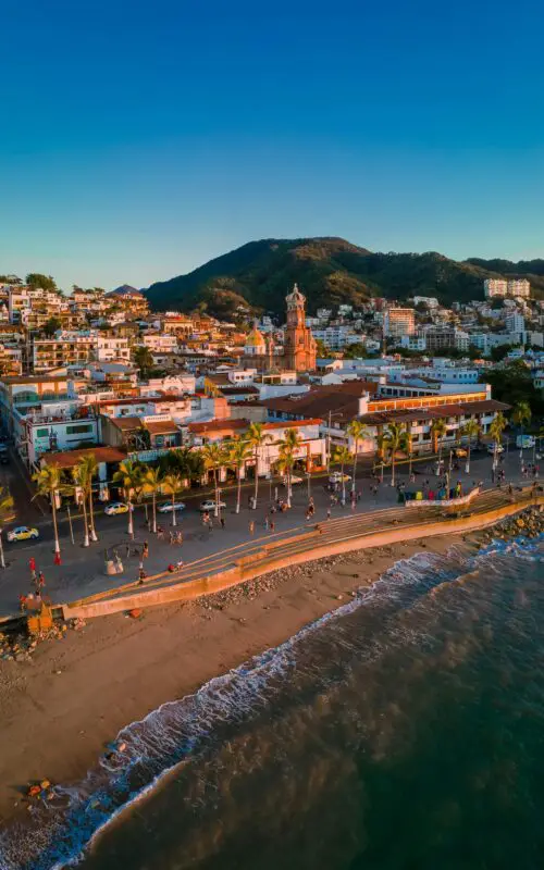 Puerto Vallarta waterfront and Our Lady of Guadalupe church