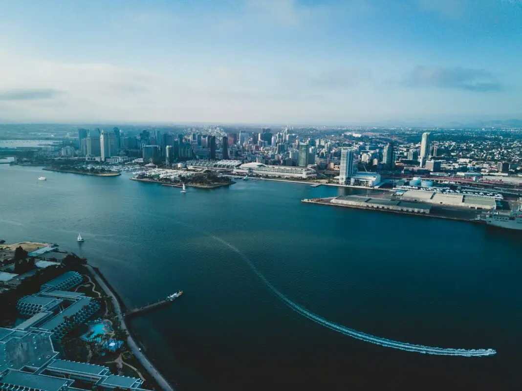 San Diego Bay and waterfront from above