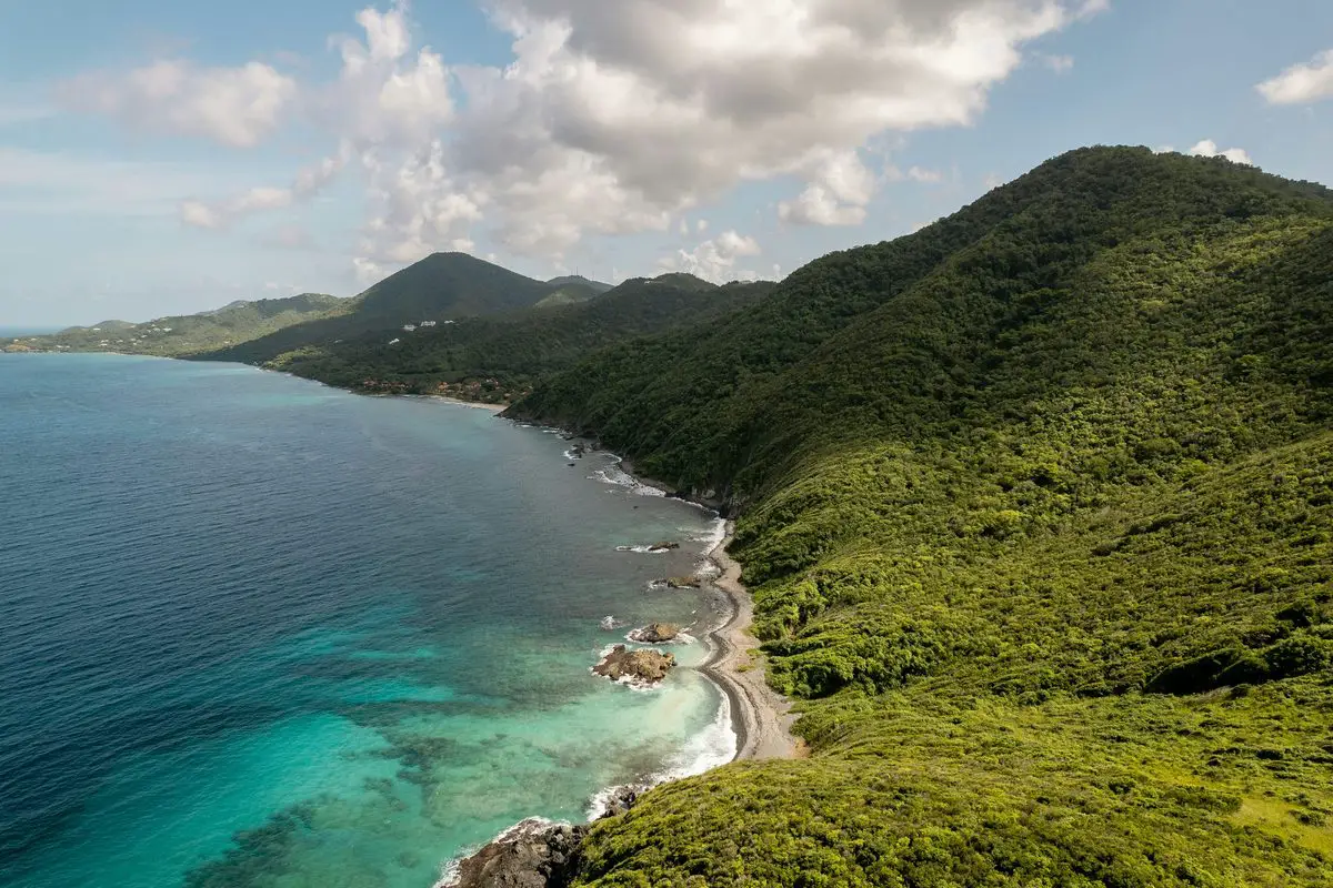 Green hills beside the coast of St Croix, US Virgin Islands