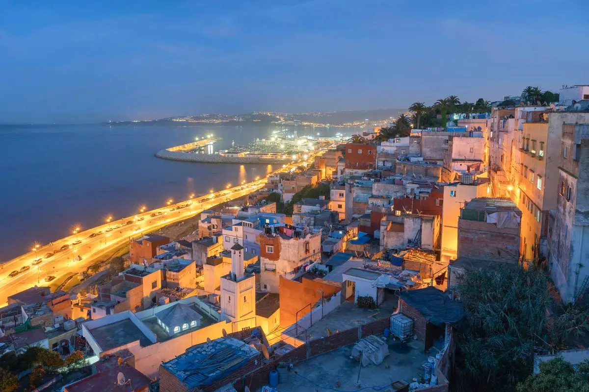 Tangier medina and harbour at dusk, Morocco