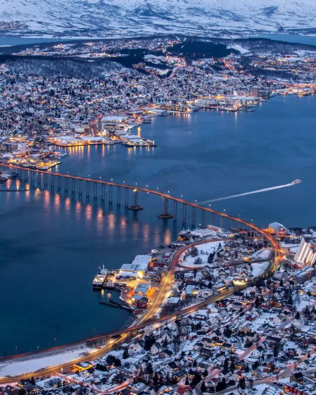 Tromsø bridge and waterfront in winter, Norway