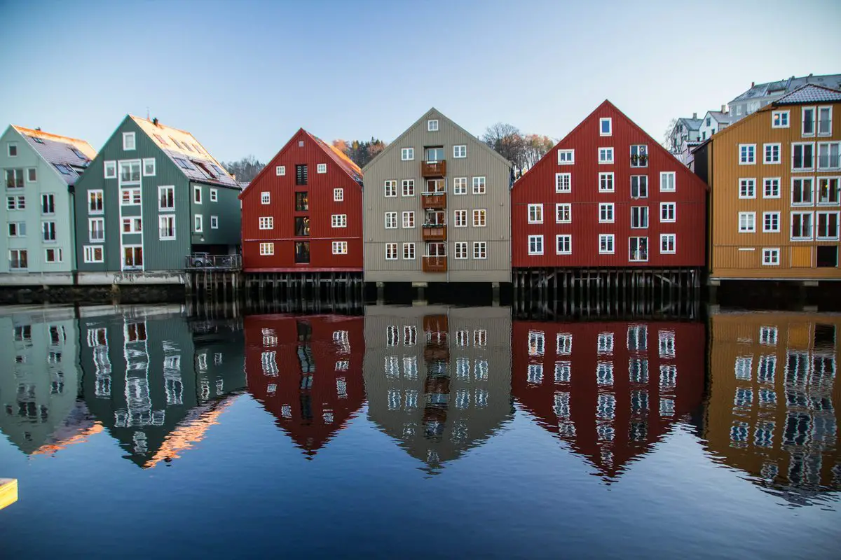 Colourful waterfront warehouses in Trondheim, Norway