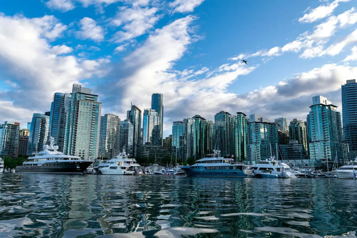 Vancouver skyline and yachts at Coal Harbour